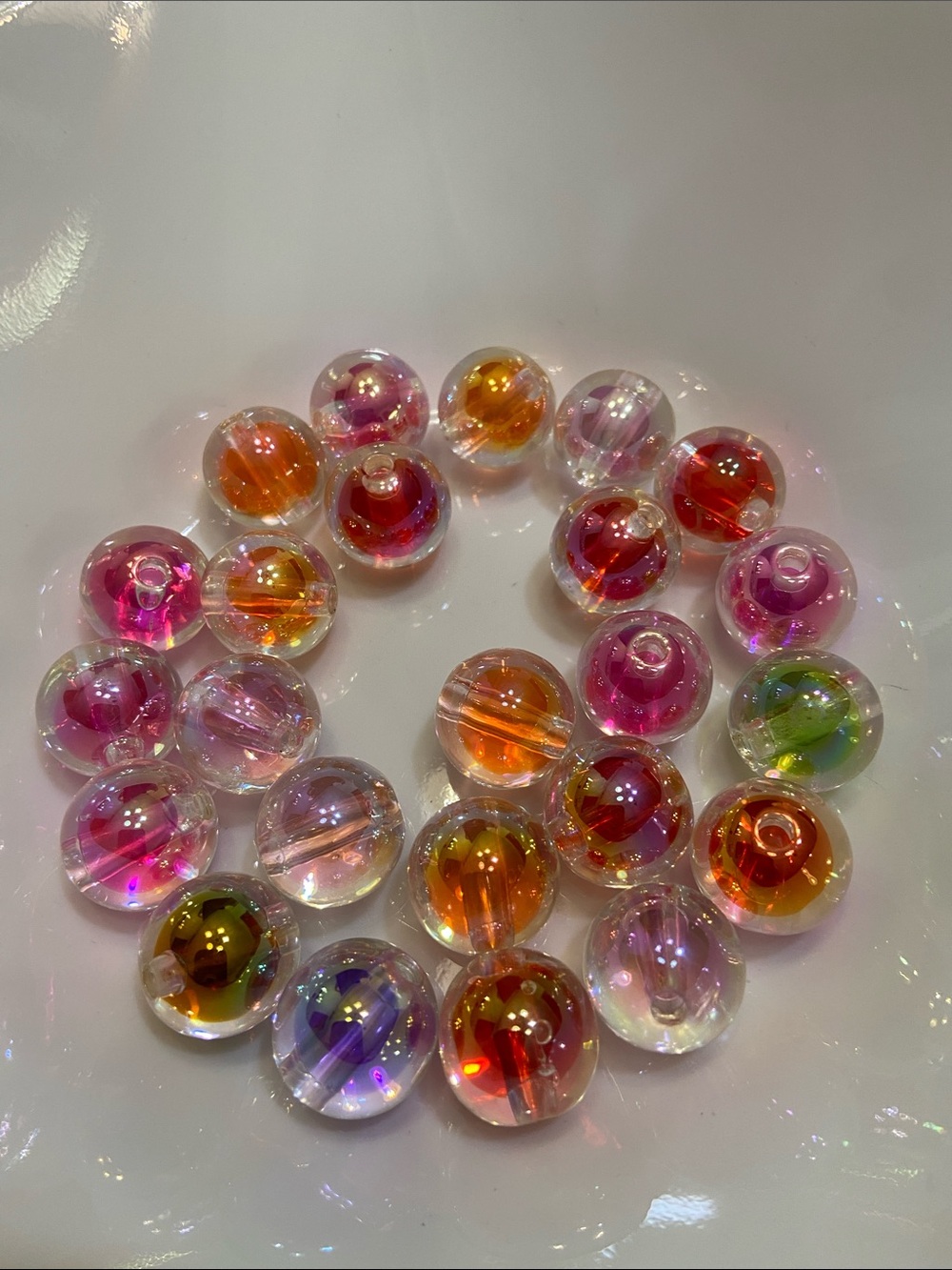 Beautiful Iridescent 15mm Glass Beads Large Hole